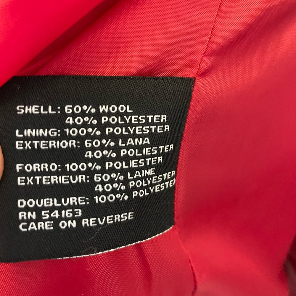 GUESS RED L Wool Blend Duffle Coat Detachable Hood Toggle Jacket Patton Loops - Picture 10 of 16